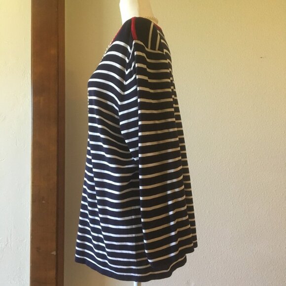 LRL Navy White Stripes Sweater Classic Pullover Preppy Boat Neck 100% Cotton XXL - Picture 2 of 6